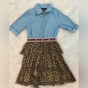Bebe Blue Denim and Leopard Dress